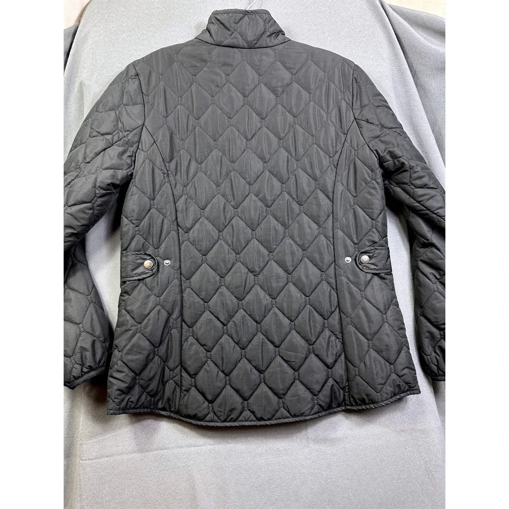 Eddie Bauer Women Black Diamond Quilted Full Zip Jacket Coat Mock Neck Pockets L